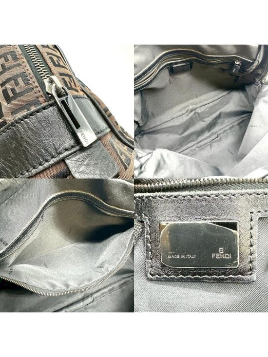 s-l1200.jpg Fendi Tote Zucchino Canvas Leather Dark Brown Black Vintage